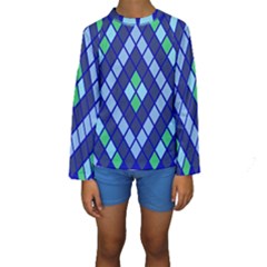 Blue Diamonds Green Grey Plaid Line Chevron Kids  Long Sleeve Swimwear by Mariart