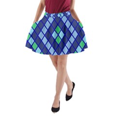 Blue Diamonds Green Grey Plaid Line Chevron A-line Pocket Skirt by Mariart