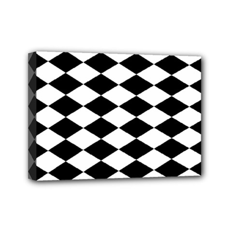 Diamond Black White Plaid Chevron Mini Canvas 7  X 5  by Mariart