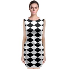 Diamond Black White Plaid Chevron Classic Sleeveless Midi Dress by Mariart