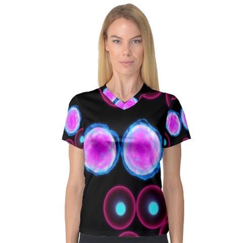 Cell Egg Circle Round Polka Red Purple Blue Light Black Women s V-neck Sport Mesh Tee by Mariart