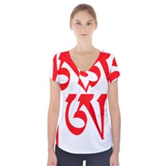 Tibetan Om Symbol (red) Short Sleeve Front Detail Top by abbeyz71