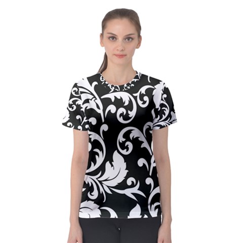 Black And White Floral Patterns Women s Sport Mesh Tee by Nexatart