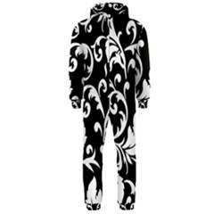 Black And White Floral Patterns Hooded Jumpsuit (men)  by Nexatart