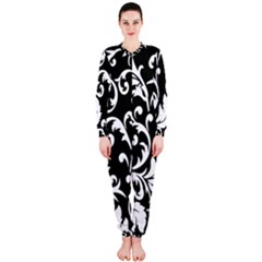 Black And White Floral Patterns Onepiece Jumpsuit (ladies)  by Nexatart