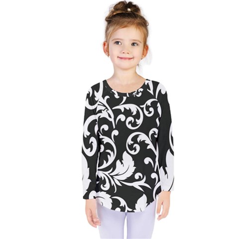 Black And White Floral Patterns Kids  Long Sleeve Tee by Nexatart