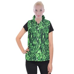 Green Attack Women s Button Up Puffer Vest by Nexatart