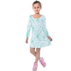 Pattern Floralgreen Kids  Long Sleeve Velvet Dress