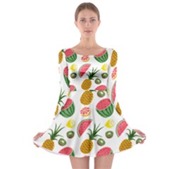 Fruits Pattern Long Sleeve Skater Dress