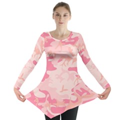 Pink Camo Print Long Sleeve Tunic  by Nexatart