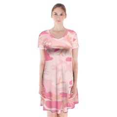 Pink Camo Print Short Sleeve V-neck Flare Dress by Nexatart