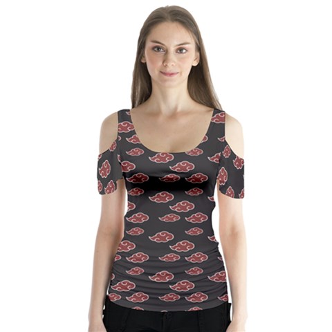 Cloud Red Brown Butterfly Sleeve Cutout Tee  by Mariart