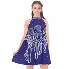 Gemini Zodiac Star Halter Neckline Chiffon Dress  by Mariart