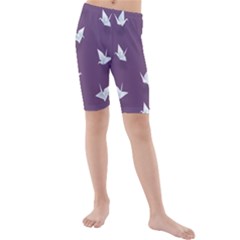 Goose Swan Animals Birl Origami Papper White Purple Kids  Mid Length Swim Shorts by Mariart