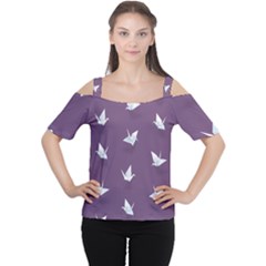 Goose Swan Animals Birl Origami Papper White Purple Women s Cutout Shoulder Tee