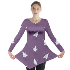 Goose Swan Animals Birl Origami Papper White Purple Long Sleeve Tunic  by Mariart