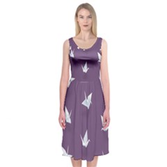 Goose Swan Animals Birl Origami Papper White Purple Midi Sleeveless Dress by Mariart