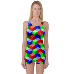 Seamless Rgb Isometric Cubes Pattern One Piece Boyleg Swimsuit by Nexatart