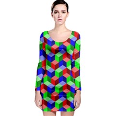Seamless Rgb Isometric Cubes Pattern Long Sleeve Bodycon Dress by Nexatart