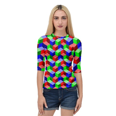 Seamless Rgb Isometric Cubes Pattern Quarter Sleeve Tee by Nexatart