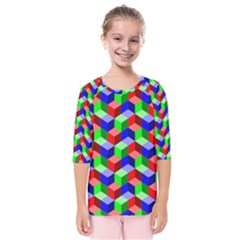 Seamless Rgb Isometric Cubes Pattern Kids  Quarter Sleeve Raglan Tee