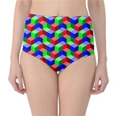 Seamless Rgb Isometric Cubes Pattern High-waist Bikini Bottoms by Nexatart