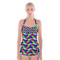 Seamless Rgb Isometric Cubes Pattern Boyleg Halter Swimsuit  View1