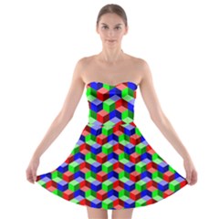 Seamless Rgb Isometric Cubes Pattern Strapless Bra Top Dress by Nexatart