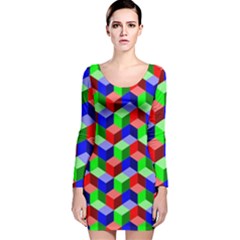 Seamless Rgb Isometric Cubes Pattern Long Sleeve Velvet Bodycon Dress by Nexatart