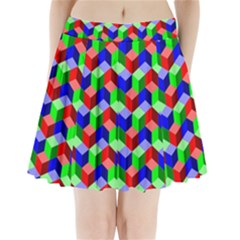 Seamless Rgb Isometric Cubes Pattern Pleated Mini Skirt by Nexatart