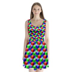 Seamless Rgb Isometric Cubes Pattern Split Back Mini Dress  by Nexatart