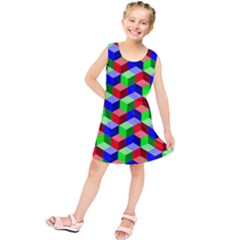 Seamless Rgb Isometric Cubes Pattern Kids  Tunic Dress by Nexatart
