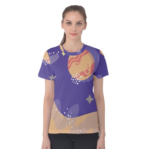 Planet Galaxy Space Star Polka Meteor Moon Blue Sky Circle Women s Cotton Tee by Mariart