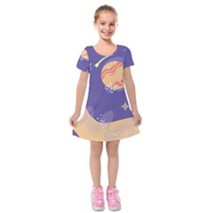 Planet Galaxy Space Star Polka Meteor Moon Blue Sky Circle Kids  Short Sleeve Velvet Dress by Mariart