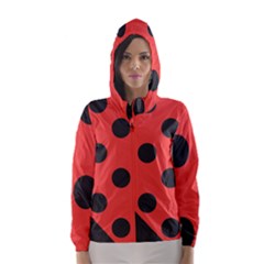 Red Black Hole White Line Wave Chevron Polka Circle Hooded Wind Breaker (women)