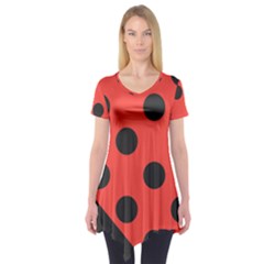 Red Black Hole White Line Wave Chevron Polka Circle Short Sleeve Tunic  by Mariart
