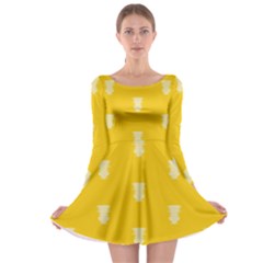 Waveform Disco Wahlin Retina White Yellow Vertical Long Sleeve Skater Dress by Mariart
