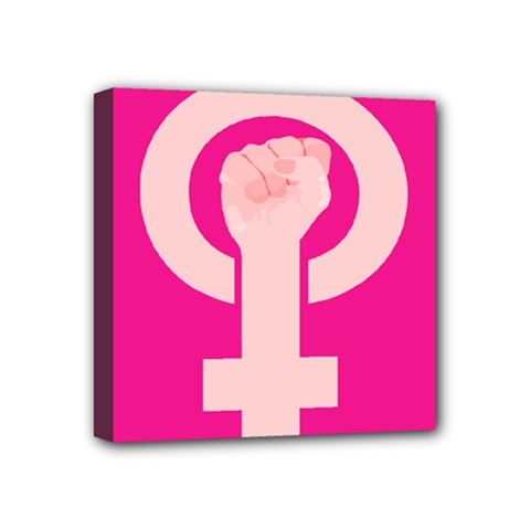 Women Safety Feminist Nail Strong Pink Circle Polka Mini Canvas 4  x 4 
