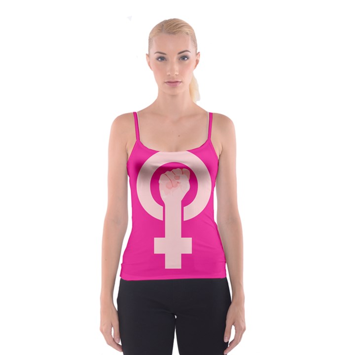 Women Safety Feminist Nail Strong Pink Circle Polka Spaghetti Strap Top