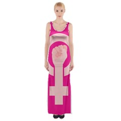 Women Safety Feminist Nail Strong Pink Circle Polka Maxi Thigh Split Dress