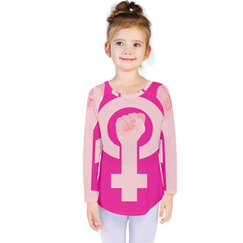 Women Safety Feminist Nail Strong Pink Circle Polka Kids  Long Sleeve Tee by Mariart