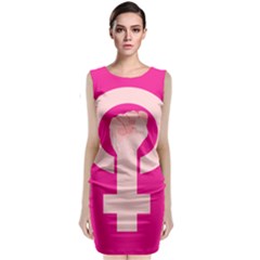 Women Safety Feminist Nail Strong Pink Circle Polka Sleeveless Velvet Midi Dress