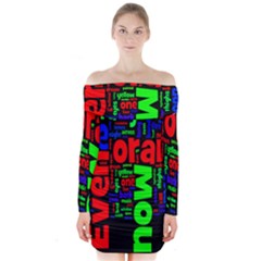 Writing Color Rainbow Long Sleeve Off Shoulder Dress by Mariart