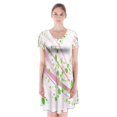 Sunflower Flower Floral Leaf Line Wave Chevron Pink Short Sleeve V-neck Flare Dress