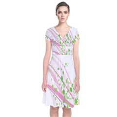 Sunflower Flower Floral Leaf Line Wave Chevron Pink Short Sleeve Front Wrap Dress by Mariart