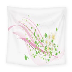 Sunflower Flower Floral Leaf Line Wave Chevron Pink Square Tapestry (large) by Mariart