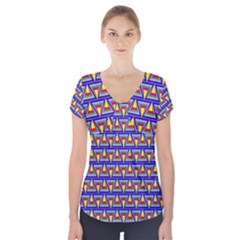 Seamless Prismatic Pythagorean Pattern Short Sleeve Front Detail Top by Nexatart