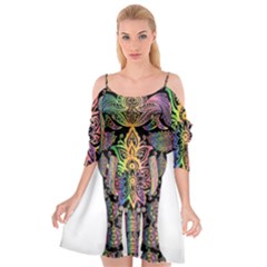 Prismatic Floral Pattern Elephant Cutout Spaghetti Strap Chiffon Dress by Nexatart