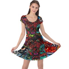 Abstract Psychedelic Face Nightmare Eyes Font Horror Fantasy Artwork Cap Sleeve Dresses by Nexatart