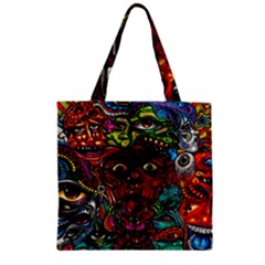 Abstract Psychedelic Face Nightmare Eyes Font Horror Fantasy Artwork Zipper Grocery Tote Bag by Nexatart